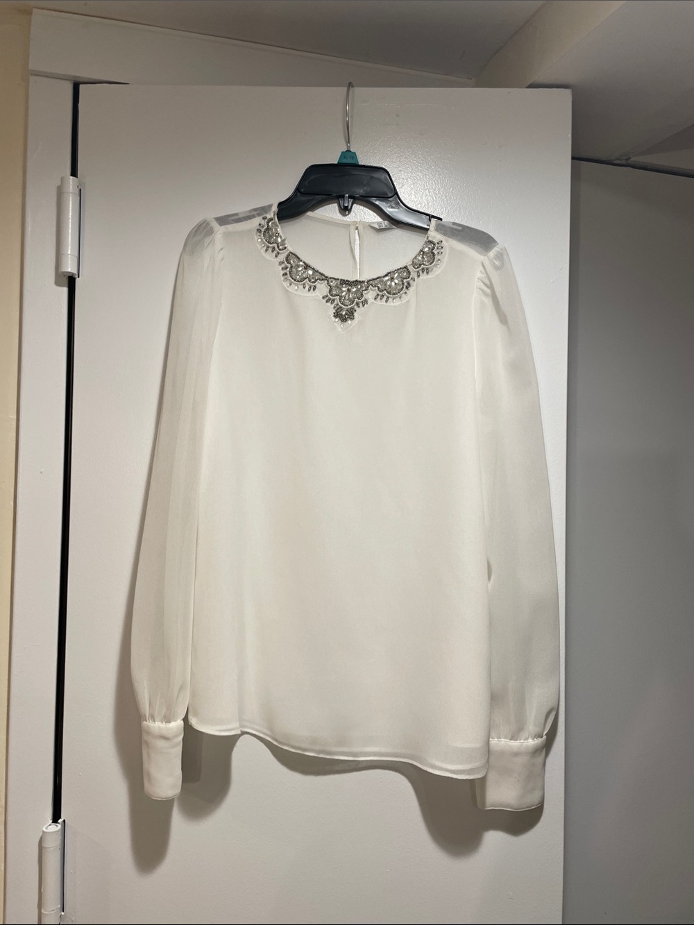 Zara Ivory Beaded Neck Blouse